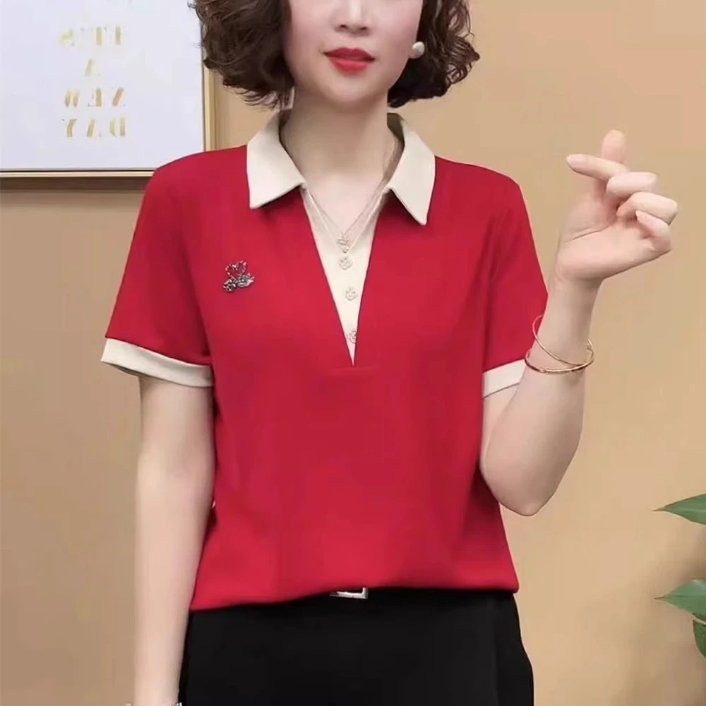 短袖t恤女上衣polo领打底衫时尚宽松洋气上衣显年轻上衣简约
