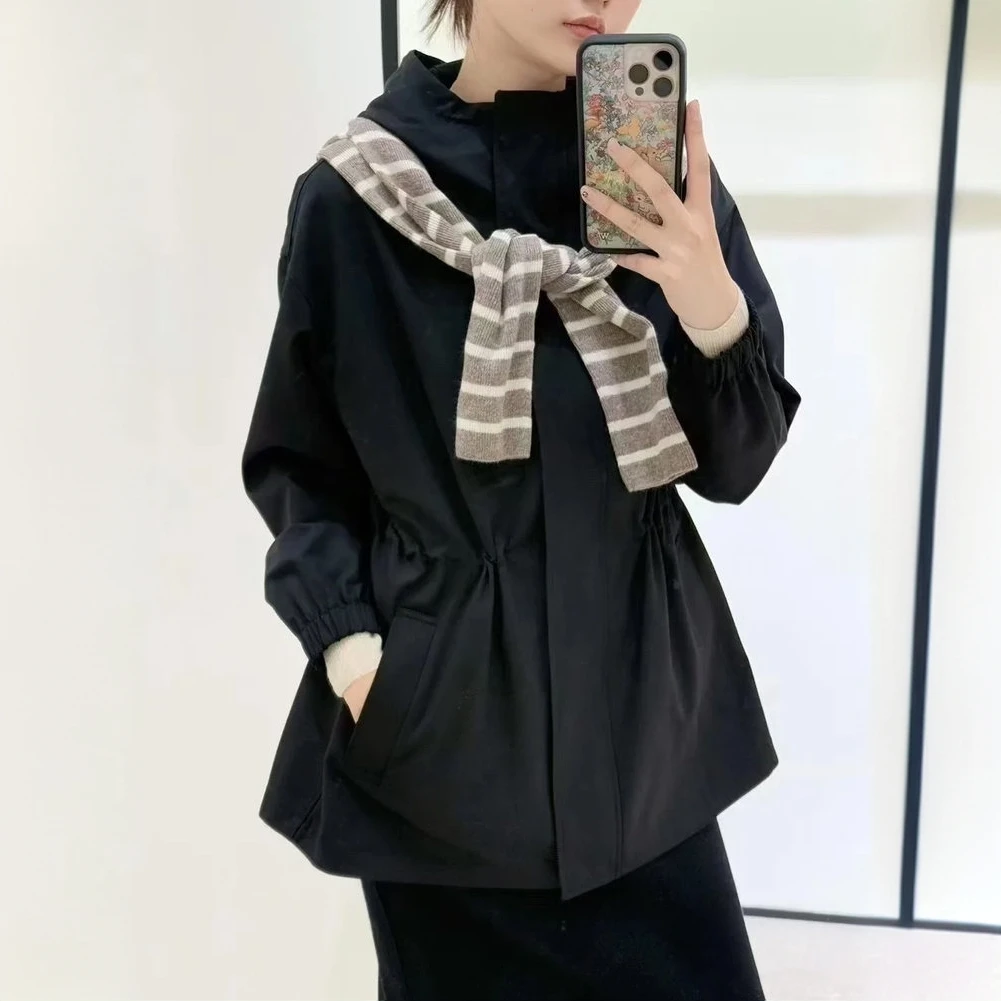 外贸品牌单丝毛精纺平纹布连帽短风衣女士百搭外套（250294）2811