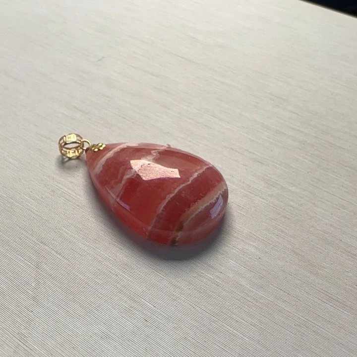 菱锰矿（红纹石）吊坠(不含链)18K金镶嵌