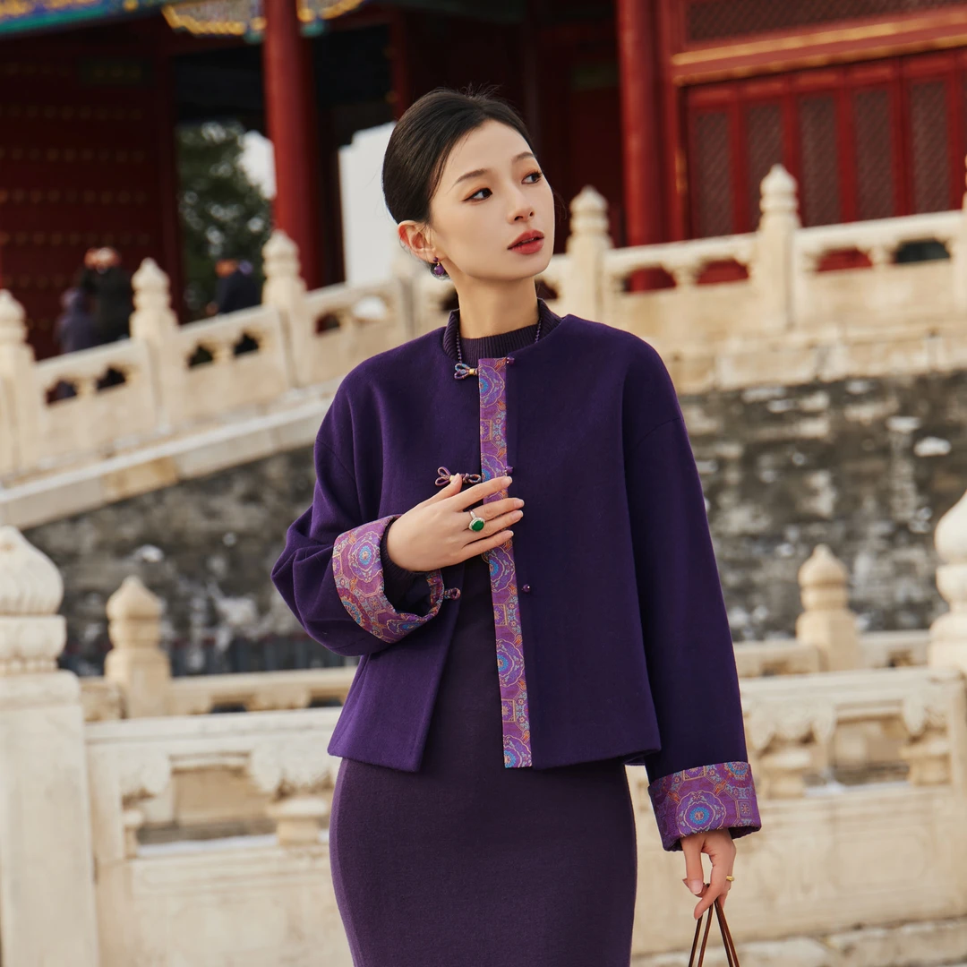 西子/毛呢新中式撞色拼接外套/WTTJ0803