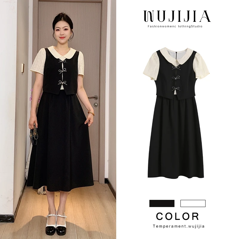 五季家大码女装【破茧成蝶】夏季时尚显瘦洋气黑色连衣裙ZL107449