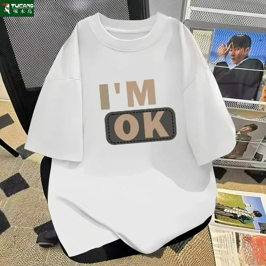 啄木鸟纯棉短袖男士t恤男女宽松潮流百搭透气圆领印花韩版半袖ins