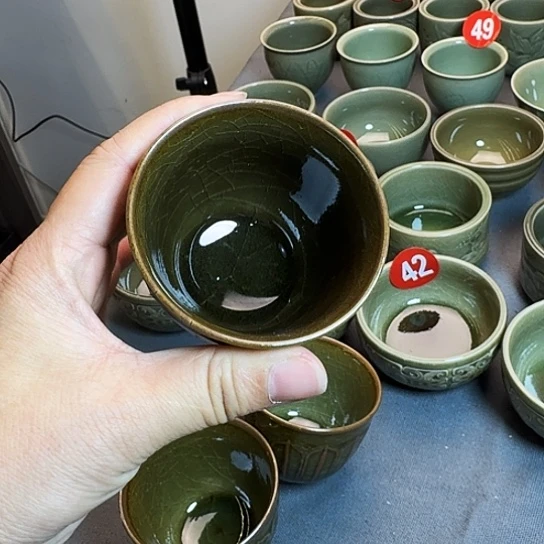 龙泉青瓷柴烧杯微瑕