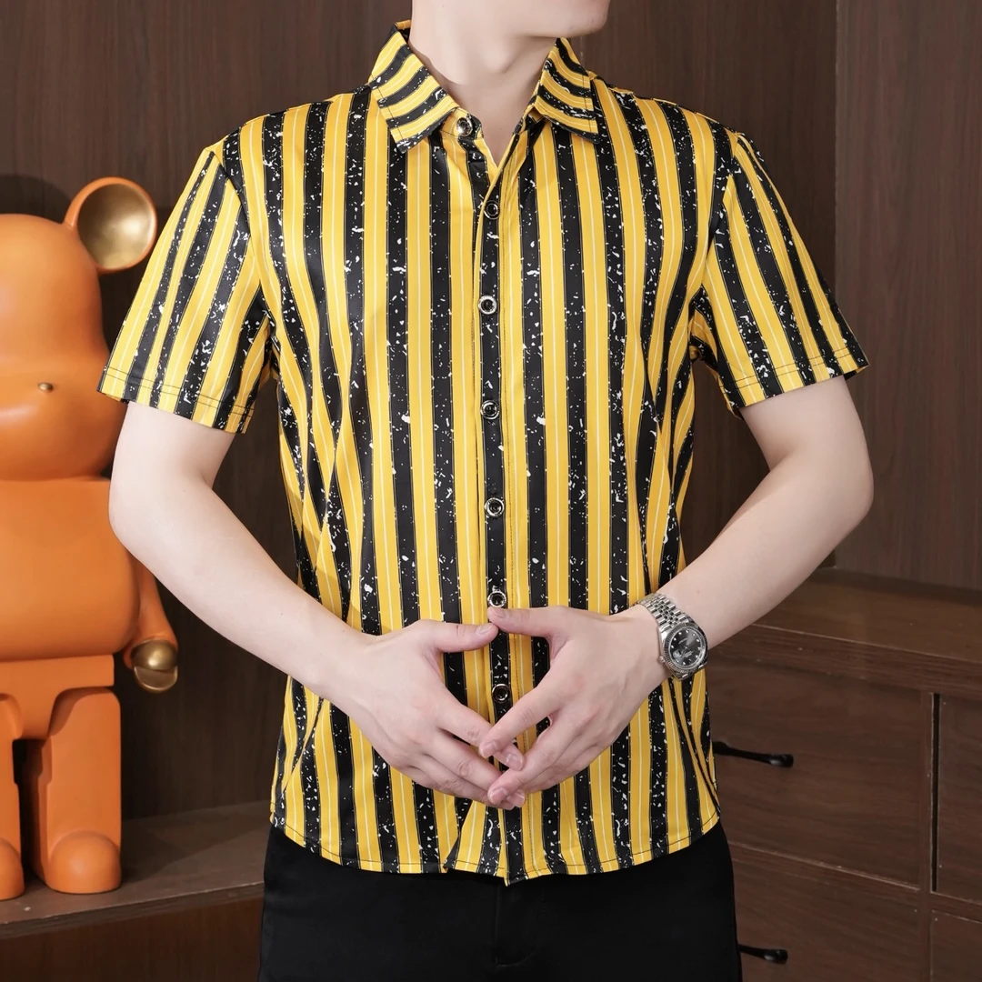 休闲衬衫短袖百搭夏季衬衫潮流常规条纹男士薄款