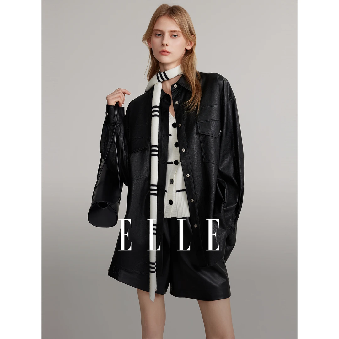 ELLE法式黑色高级感宽松衬衫女2025春季新款气质通勤小衫EC50644