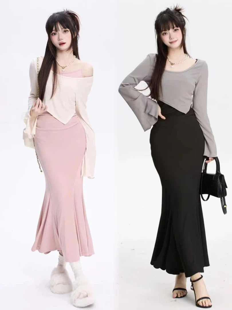 POSHOP  步步生莲 一字肩纯欲风包臀裙 性感氛围感