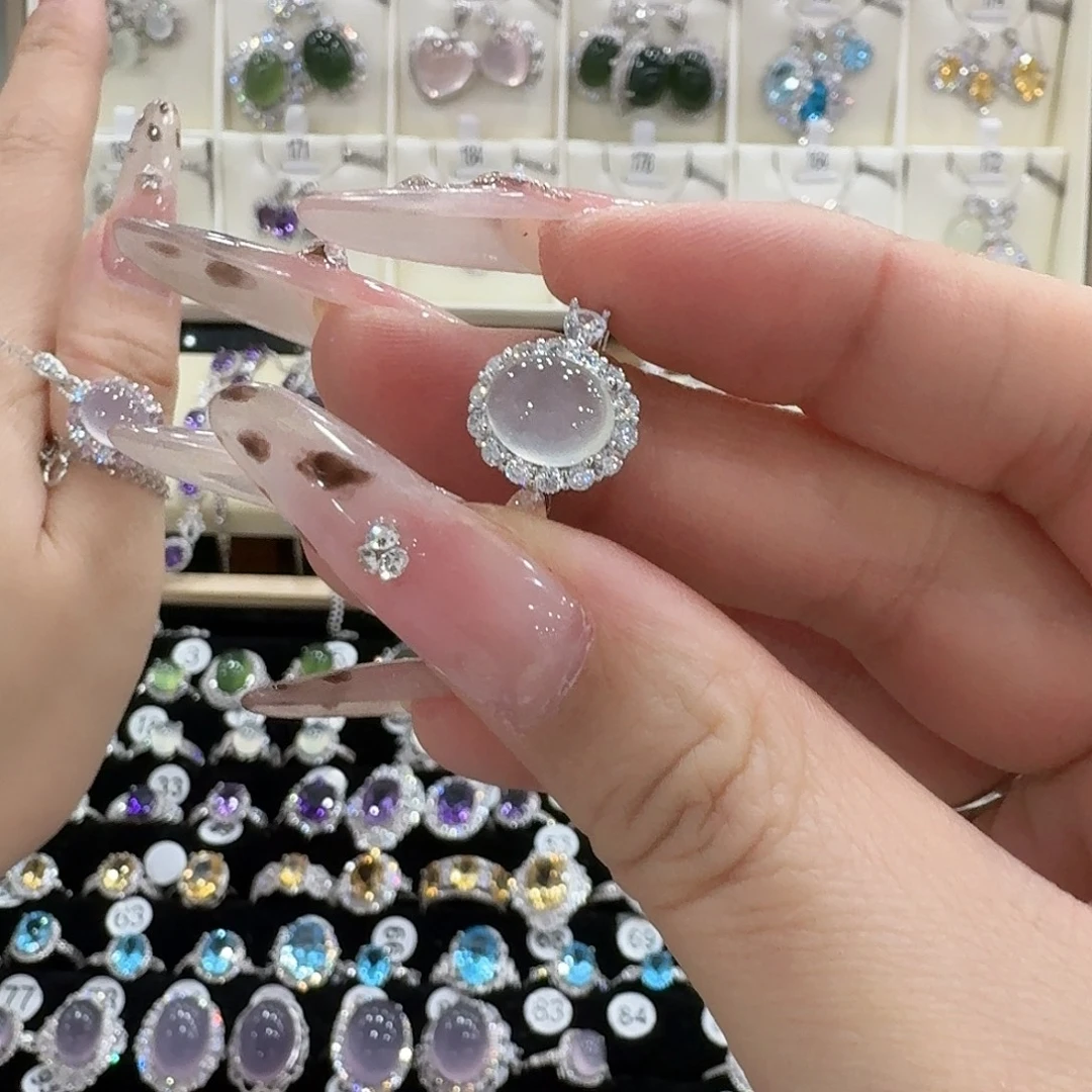 囍***妆蛇纹石玉银S925镶嵌戒指