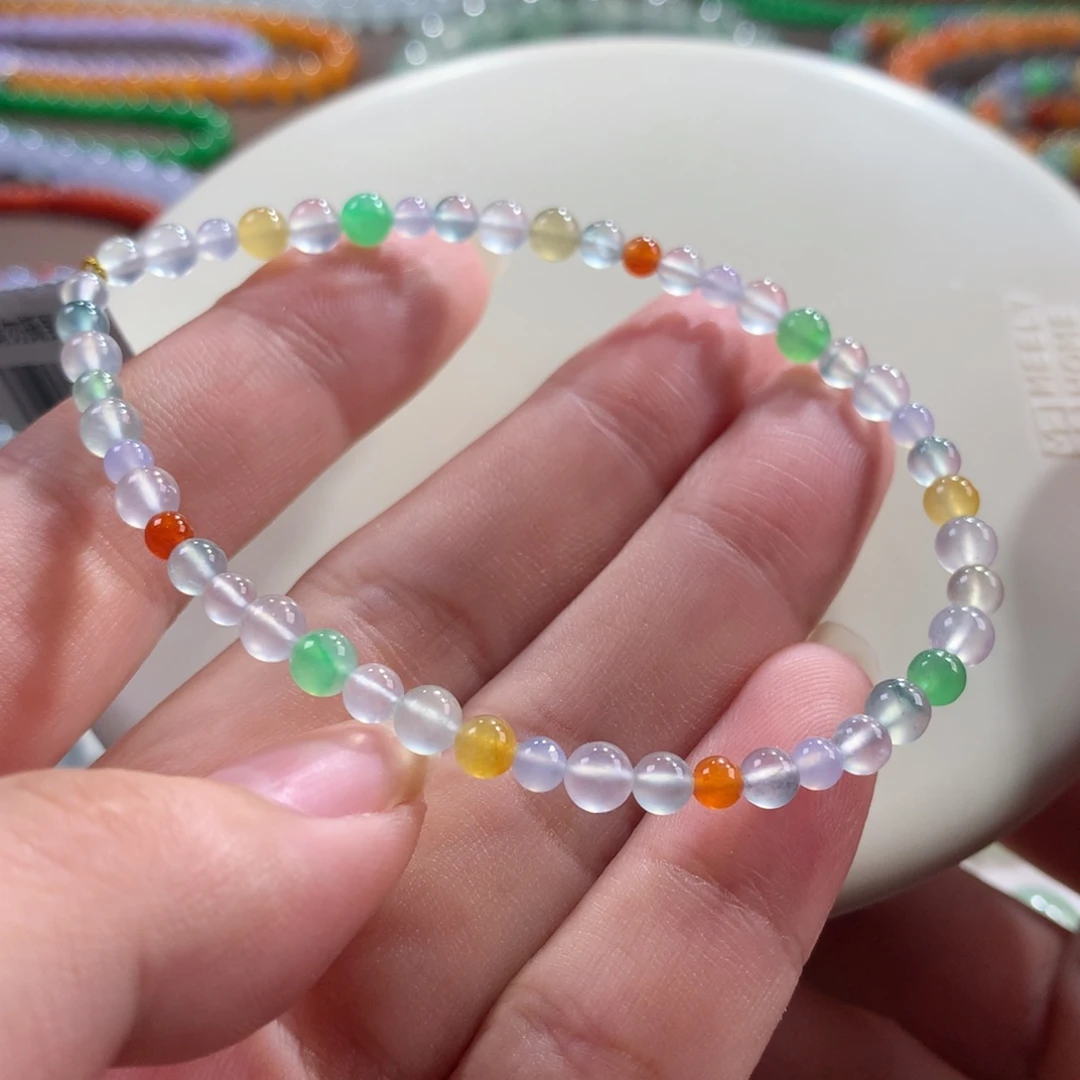 翡翠未镶嵌手链翡翠玻璃钢糖果缤纷卡3.60～4.50+