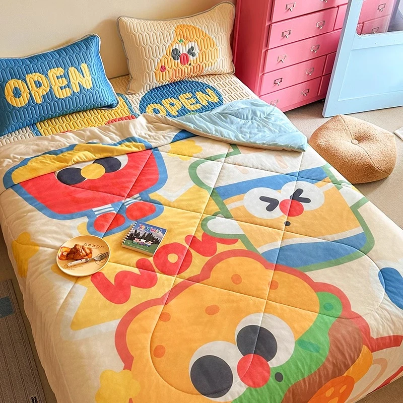 多巴胺卡通夏凉被床上四件套夏季儿童宿舍床品乳胶凉席床单三件套