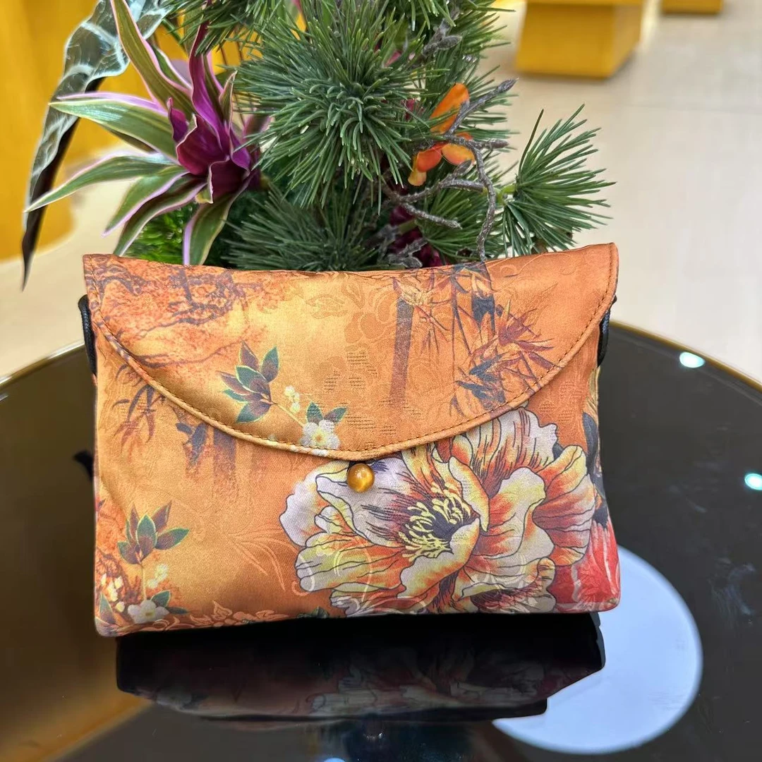 QD新中式4001中国风花萝云纱手机包斜挎包古山百搭手拿包包