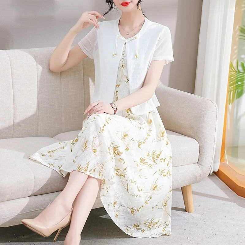 年轻妈妈夏装205新款连衣裙中老年女夏季新中式洋气高贵两件套裙