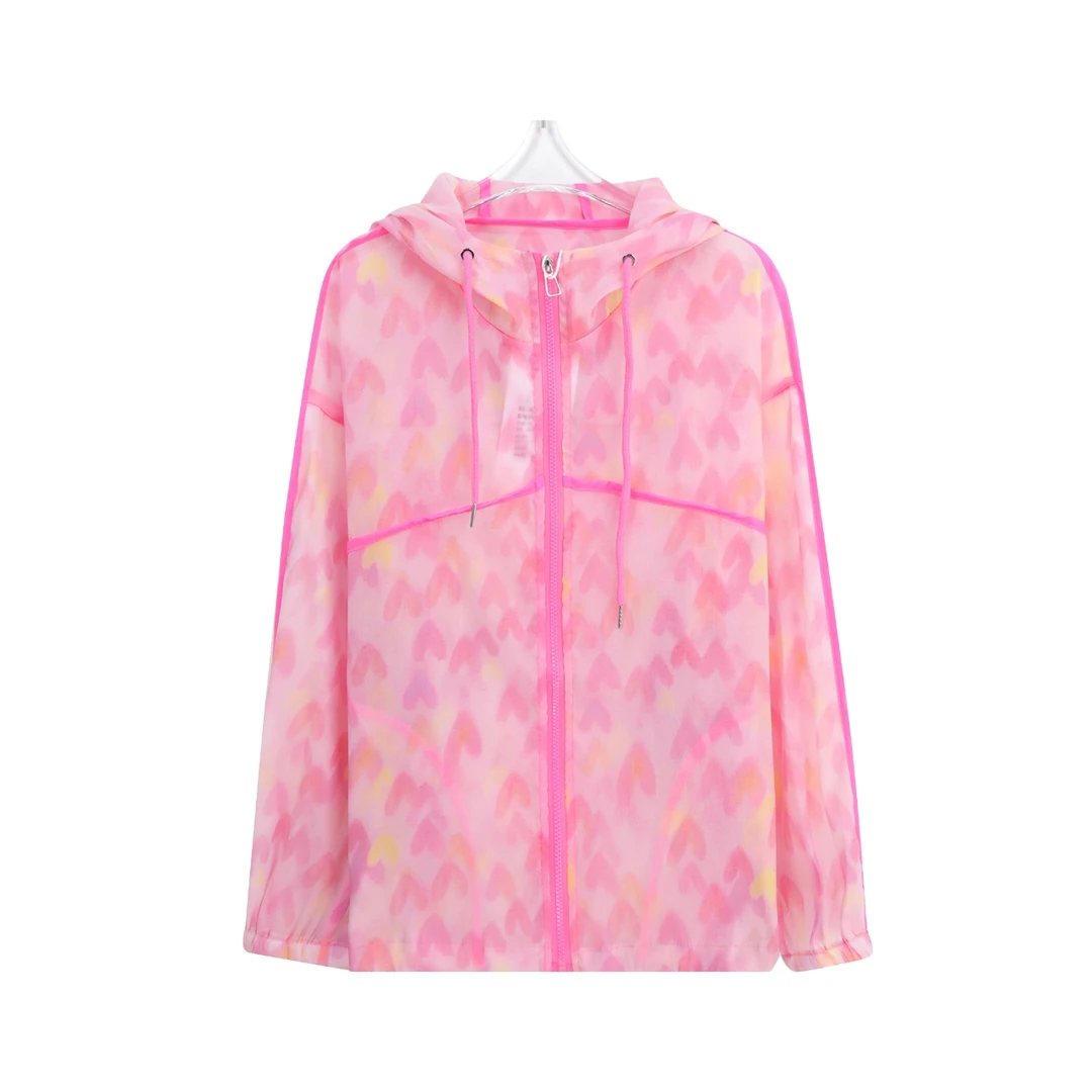 连帽温柔气质晕染印花宽松防晒轻薄外套C18056