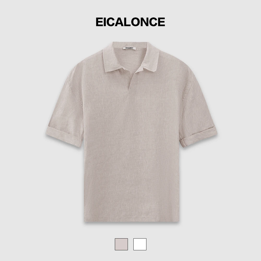 意卡伦萨  男士亚麻休闲短袖衬衫夏日透气凉爽POLO衫SY3086