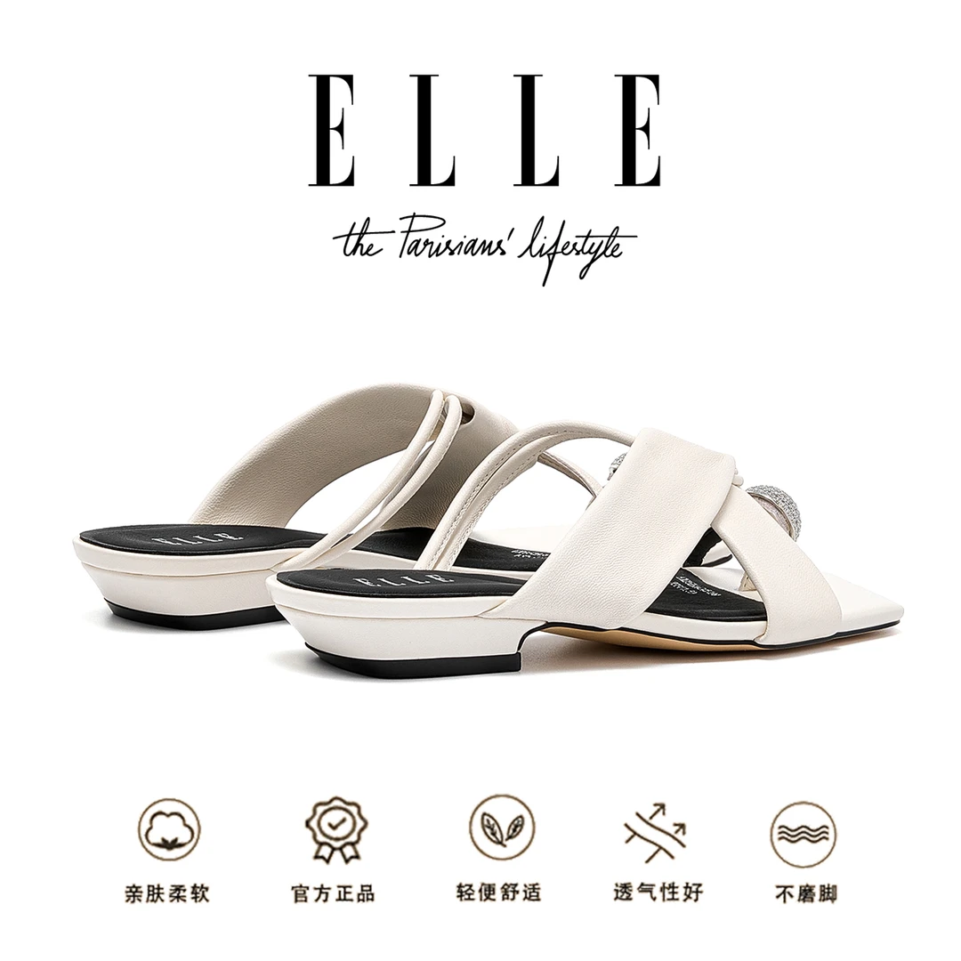 ELLE超软羊皮不累脚凉拖鞋女2025新款夏季外穿时尚套趾增高一字拖
