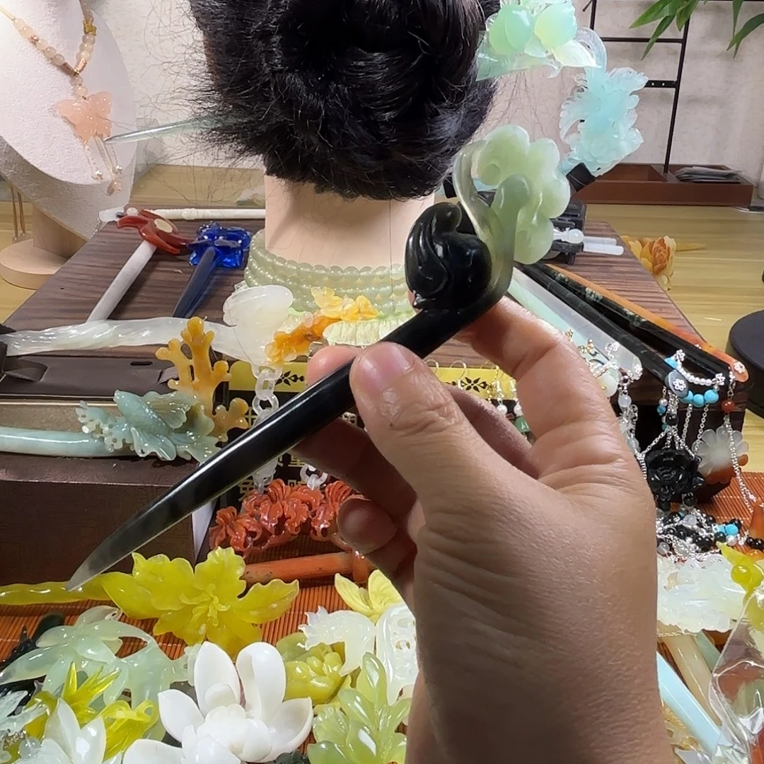 蛇纹石玉合金发饰