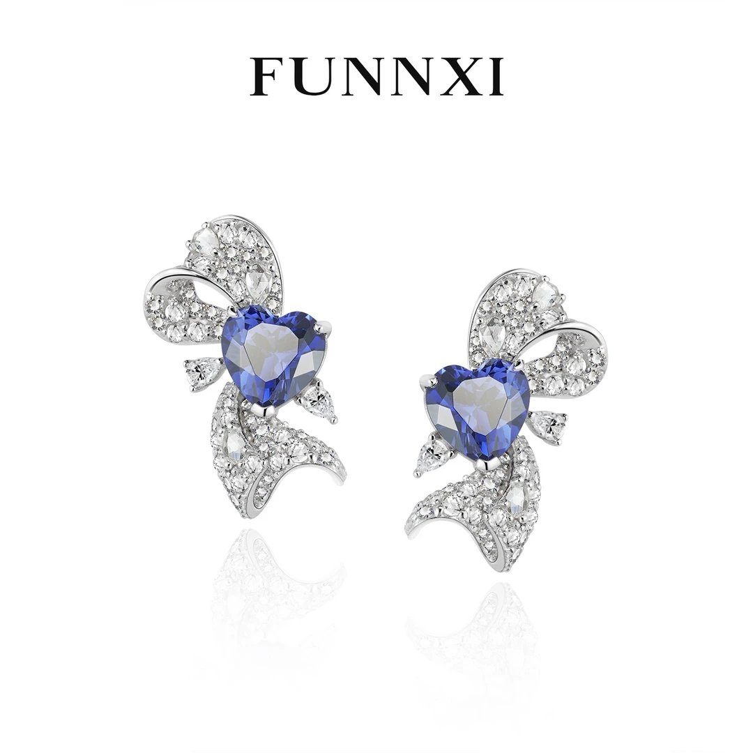 FUNNXI 合成（培育）蓝宝石【小步舞曲】925银镶蓝色时尚轻奢耳饰女款