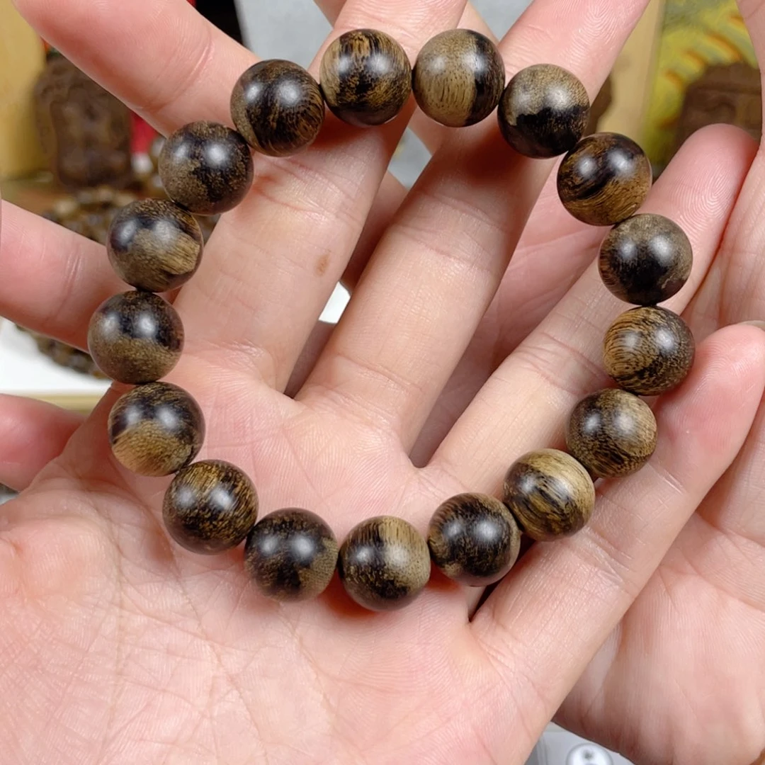 沉香手串益****店越南芽庄白棋老料满瘤疤虎斑纹1.2