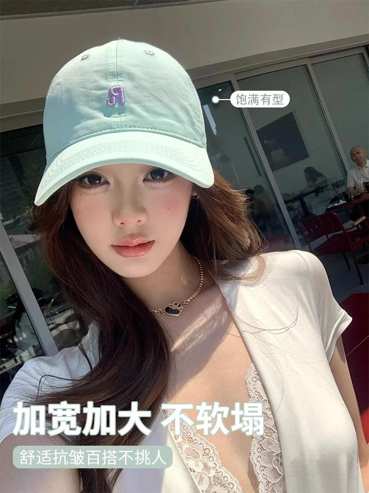 MXJ2025春夏新款韩版简约R字母刺绣软顶棒球帽女可爱色遮阳鸭舌帽