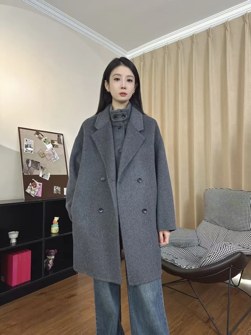 韩版纯色百搭羊毛大衣毛呢外套呢大衣秋季宽松女士时尚双面呢