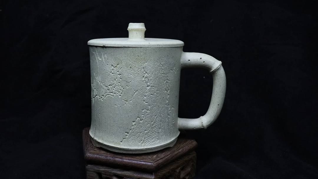 本山绿泥全手工紫砂盖杯宜兴手工茶杯家用办公泡茶杯男女通用