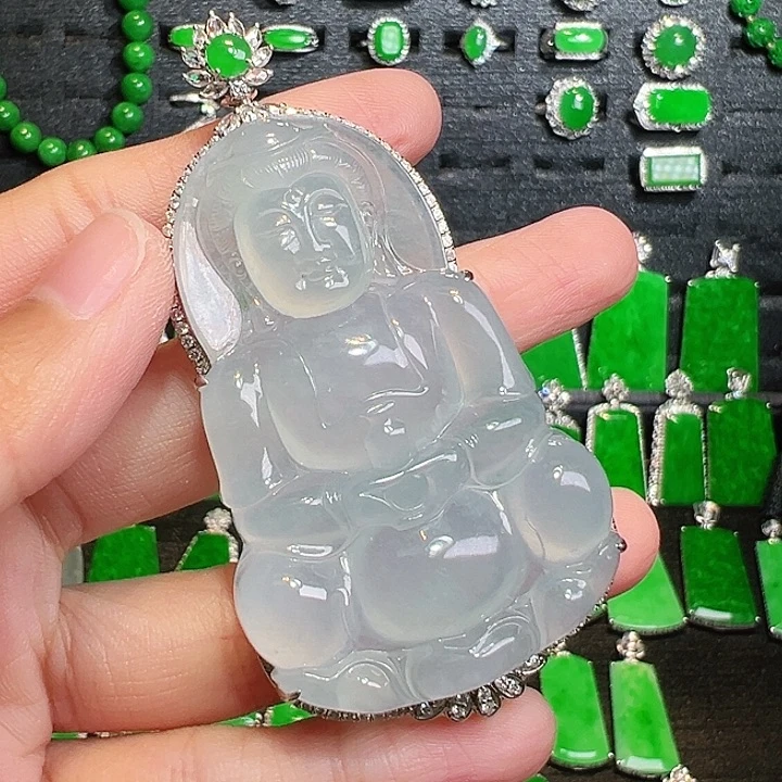 翡翠吊坠(不含链)18K金镶嵌