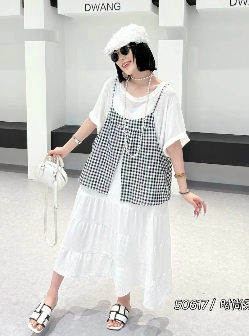 大码孕妇孕期穿搭孕妇装假两件吊带裙夏季长裙套装50617