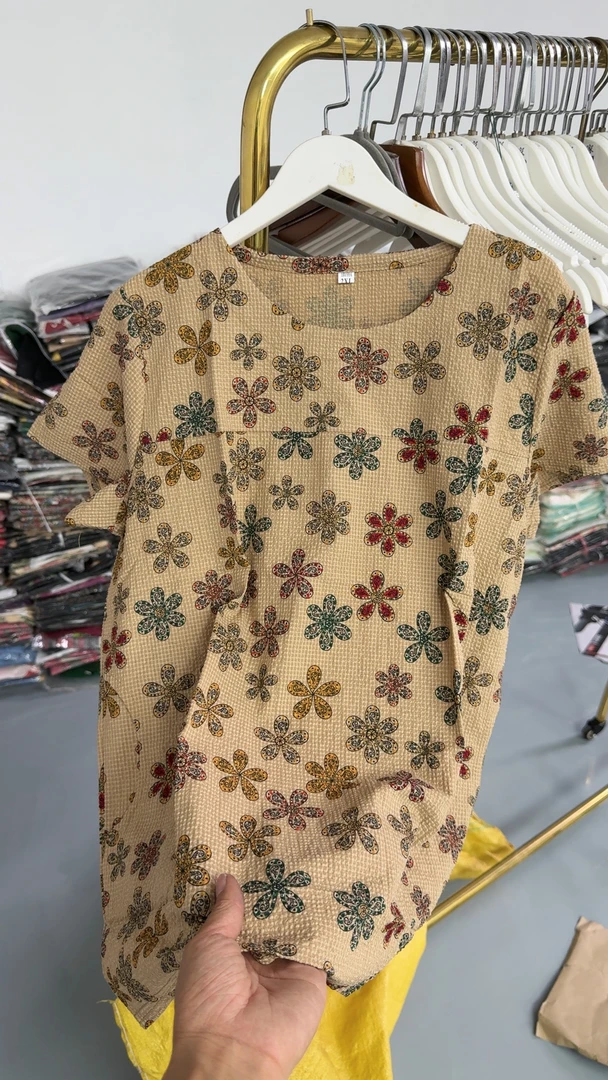 F631抗皱印花速干圆领短袖轻职风T恤碎花针织气质日系Y3K时尚