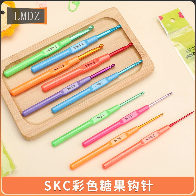 SKC彩色糖果塑柄氧化铝钩针手工家用2-7mm圆头毛衣编织