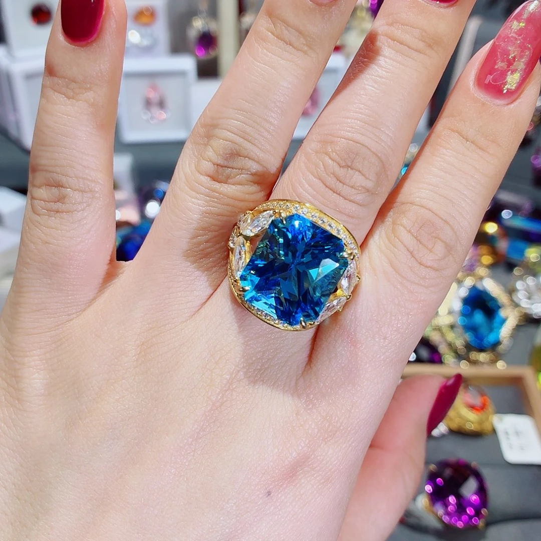 9K金镶嵌戒指托帕石戒指