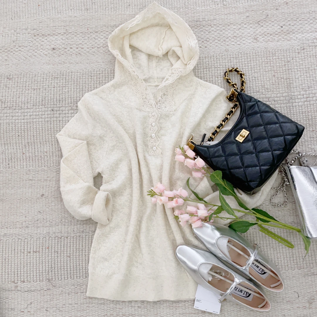 【安安STUDIO】2024秋冬新款连帽长袖拼接女宽松百搭毛衣