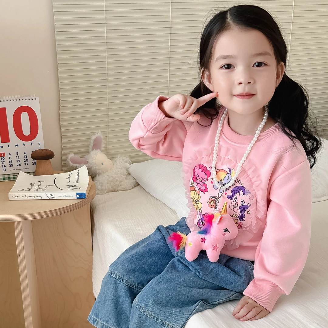 儿童卫衣2024新款秋冬装女童男童可爱宝宝套头粉卫衣秋冬装