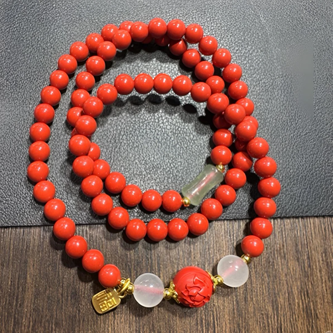 含辰砂工艺品6mm正品红砂6mm三圈手串506