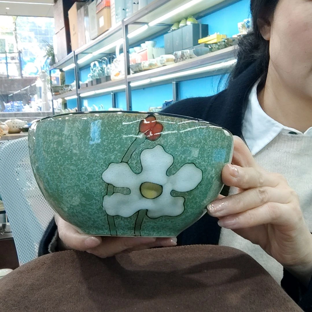 瓷片小可陶瓷高温釉下彩一组四只面碗