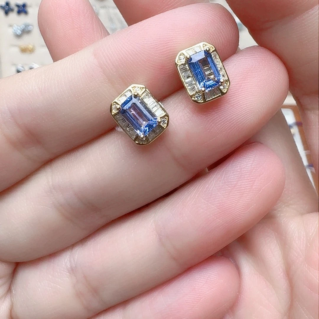 坦桑石耳饰银S925镶嵌耳钉