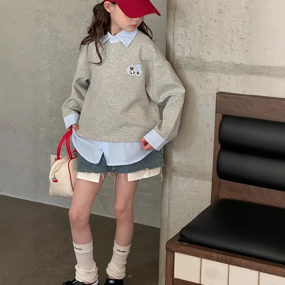 女童卫衣春秋季2025新款时尚洋气女孩春天韩系假两件春装大童上衣