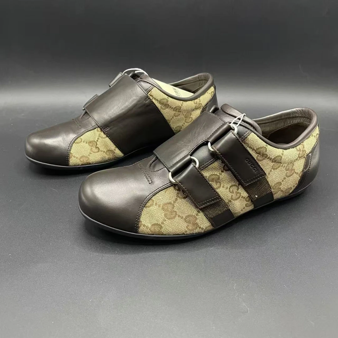 95新 GUCCI/古驰 【聚星优选】棕色满印绑带休闲板鞋39欧码ca583t