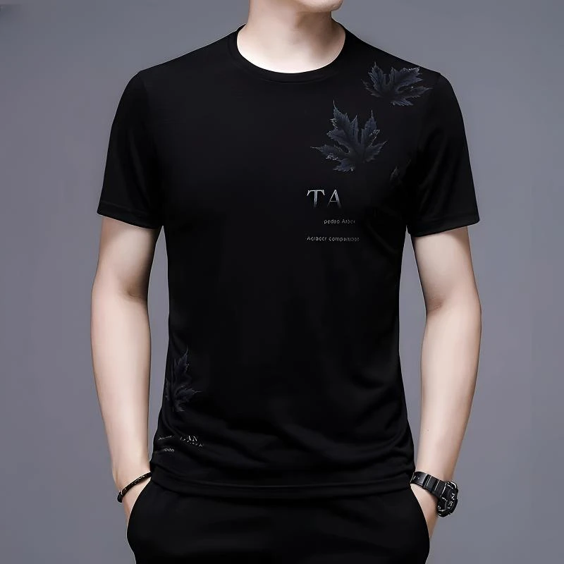 费维莫尔男士短袖新款夏天上衣含桑蚕丝针织潮流品牌高端冰丝t恤