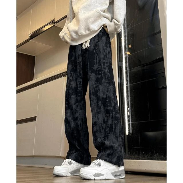 美式高街扎染灯芯绒裤子男直筒宽松抽绳运动裤子渐变设计休闲长裤