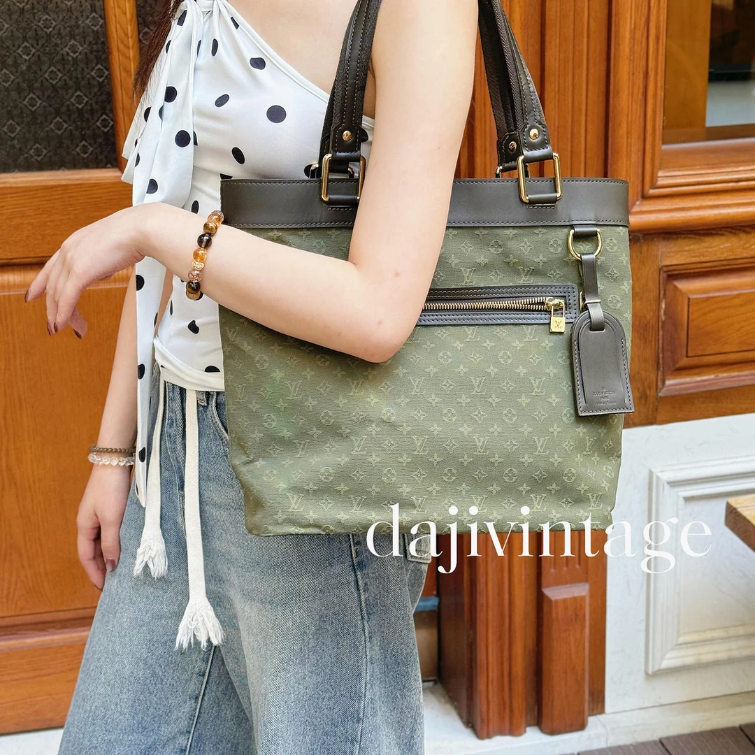 95新 LouisVuitton/路易威登 大吉中古/Lv绿丹宁竖版薇薇安单肩包
