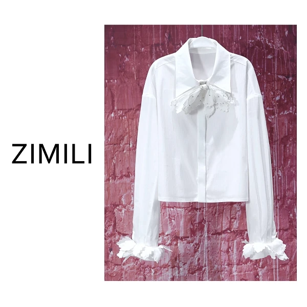 【亮哥女装】2025夏《月映》轻薄透气月光白拼接花白袖口休闲衬衫8151