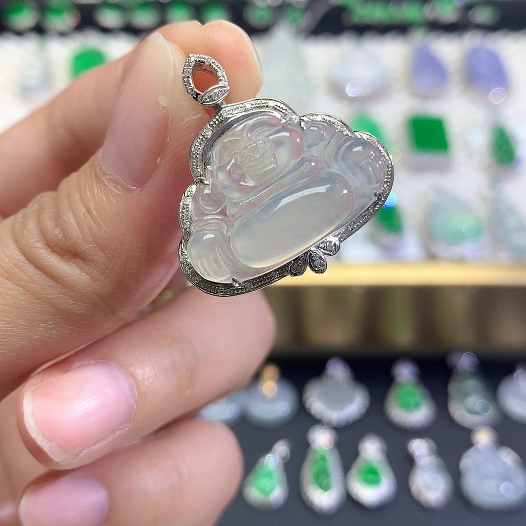 吊坠(不含链)18K金镶嵌翡翠