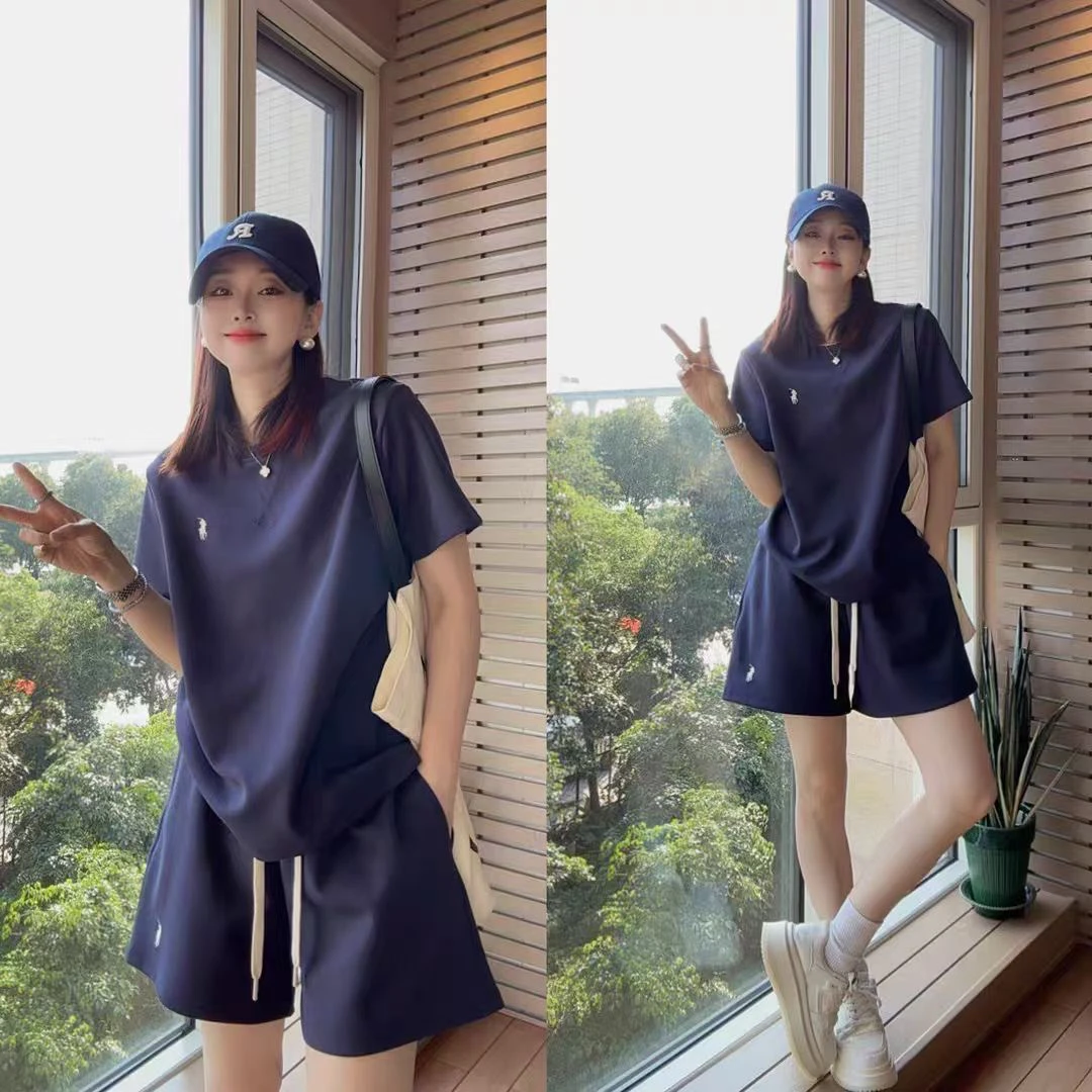 大码新款25497休闲运动套装短裤显瘦运动阔腿简约时尚减龄网红