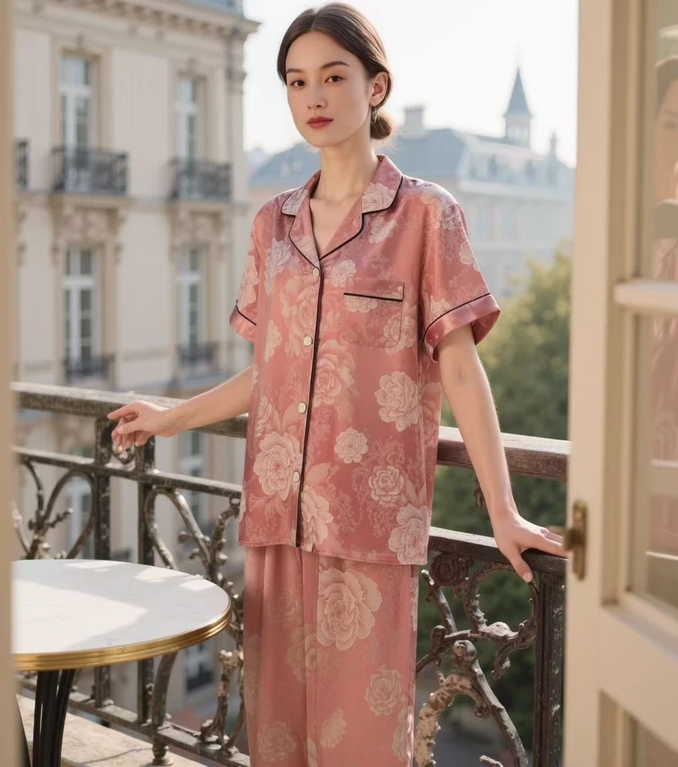 2025缎面提花国风女士睡衣套装
