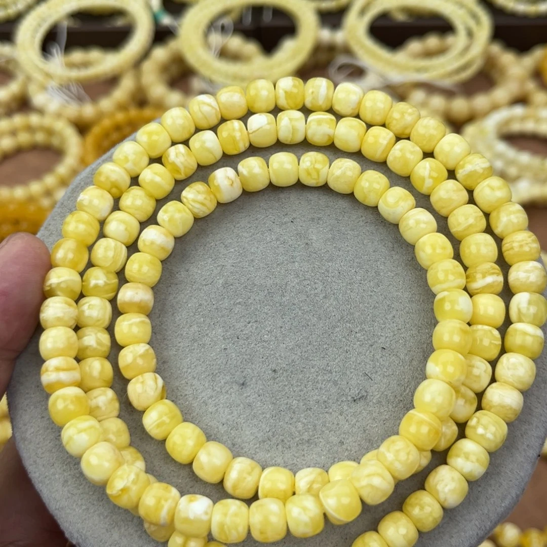 蜜蜡未镶嵌颈饰纯天然俄料白花虎皮7.8*6.8