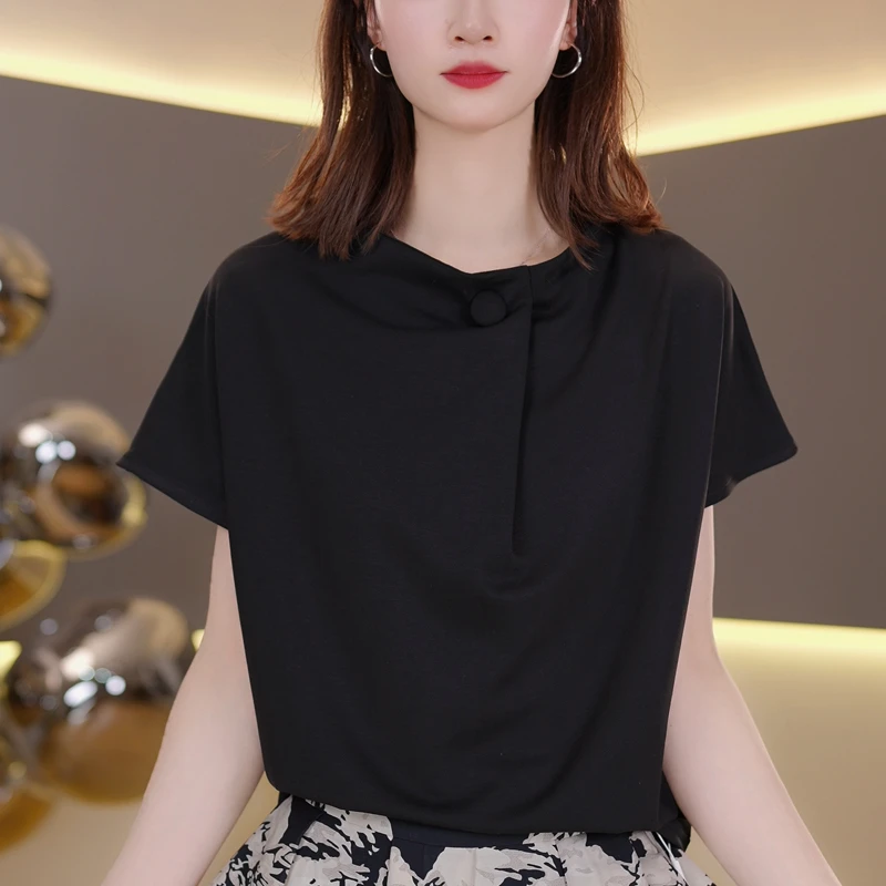 气质设计款短袖T恤女2025夏季新款小衫洋气显瘦纯色宽松上衣2900
