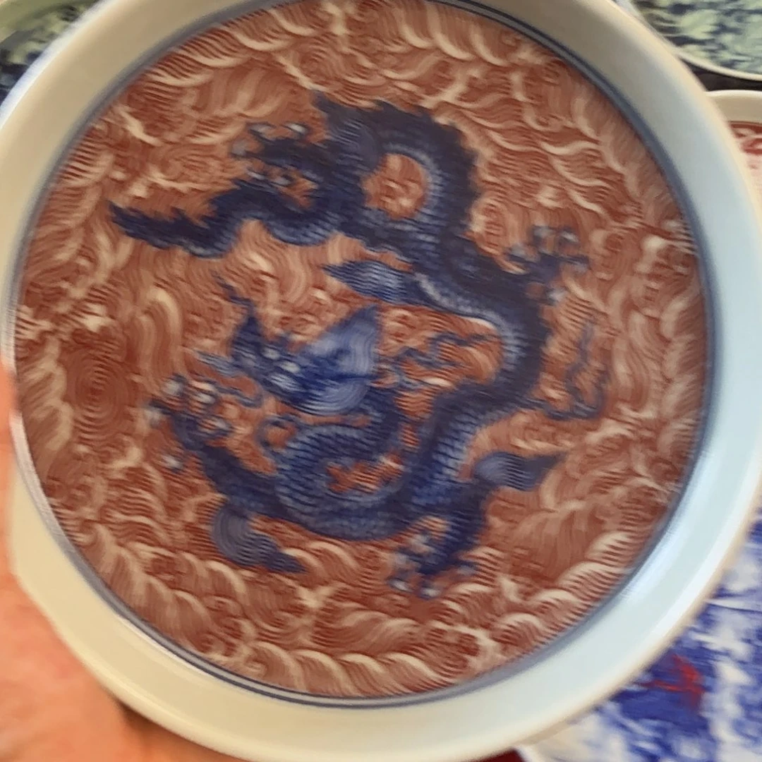 杯景德镇釉里红海水龙大壶承微瑕