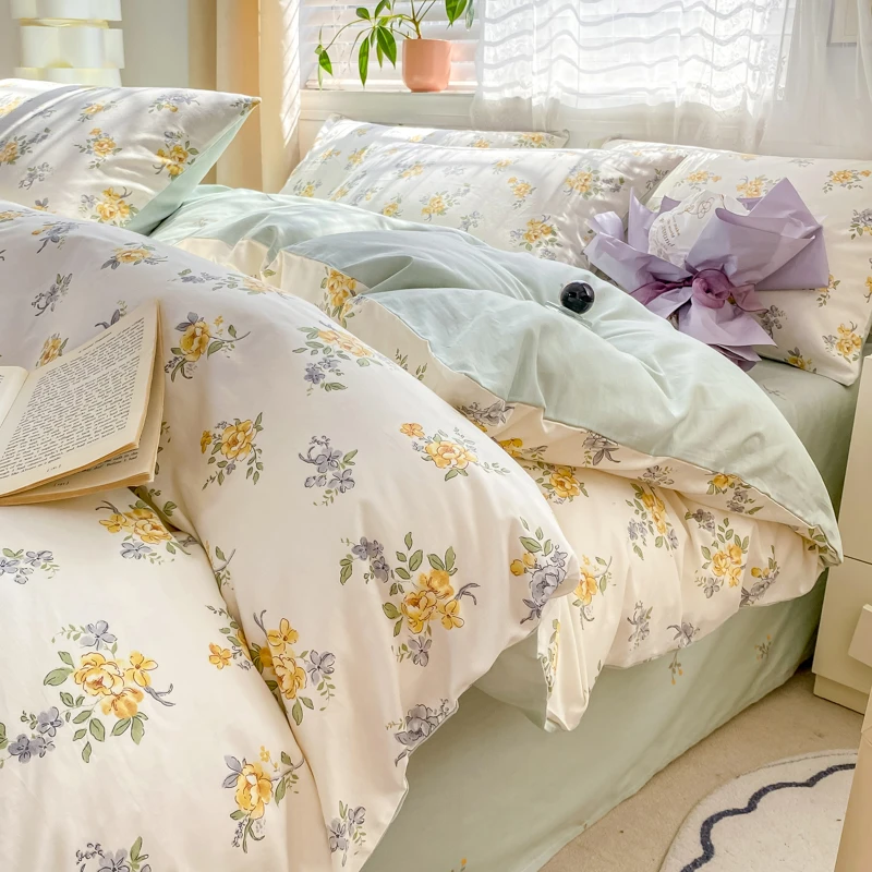 【全棉喷气小清新印花系列四件套厂家直销】2025新款 被套1.6床单1.