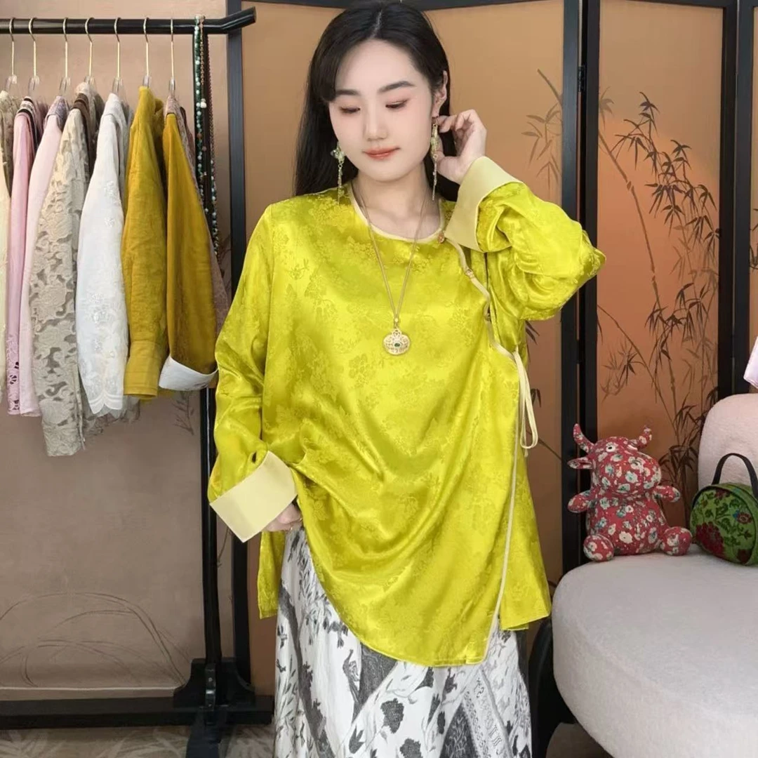 【小许夫妇】双色亮色斜襟衬衫新中式简约百搭调性 国风衬衣