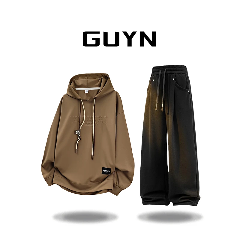 【品牌正品现货】GUYN美式连帽卫衣男士秋冬季新款宽松百搭宽松套装