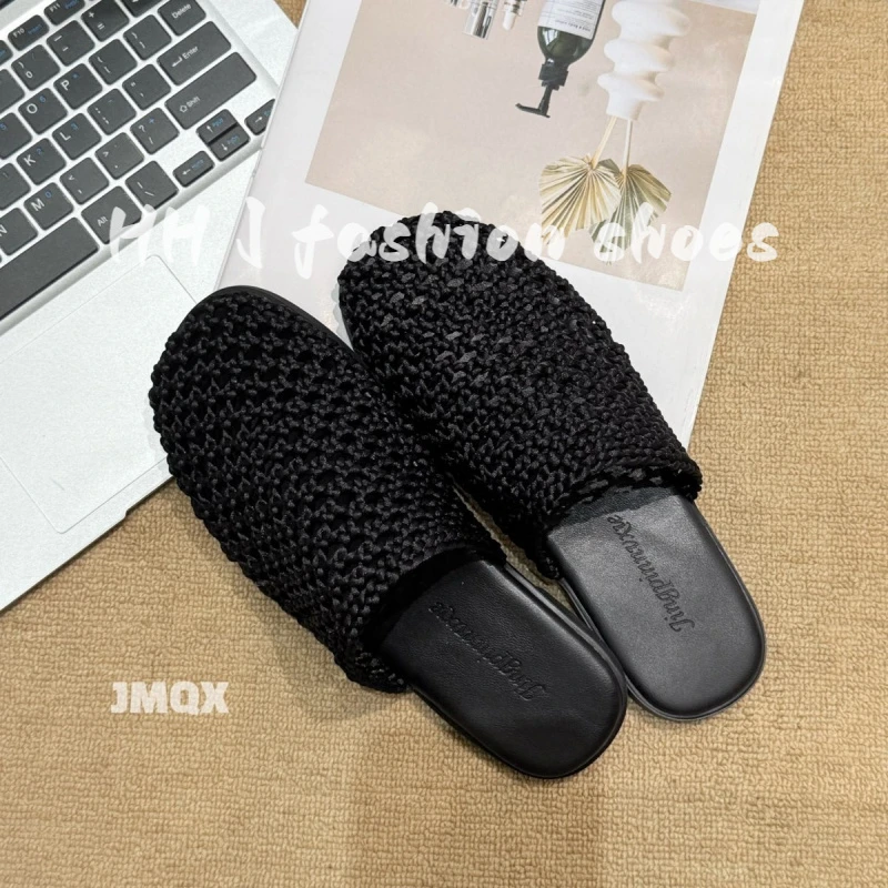 韩版平底渔网包头半拖鞋女夏外穿凉拖鞋2025新款配裙子洞洞渔夫鞋